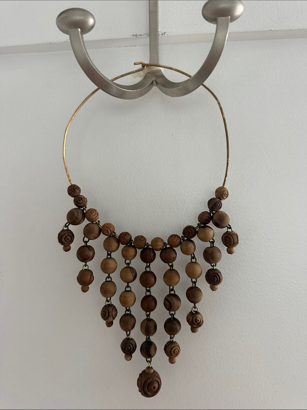 Wood Bead Fringe Statement Necklace - Brown
